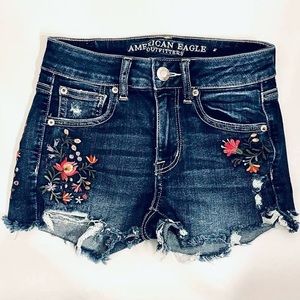 American Eagle Women's Denim Shorts with Floral embroidered
